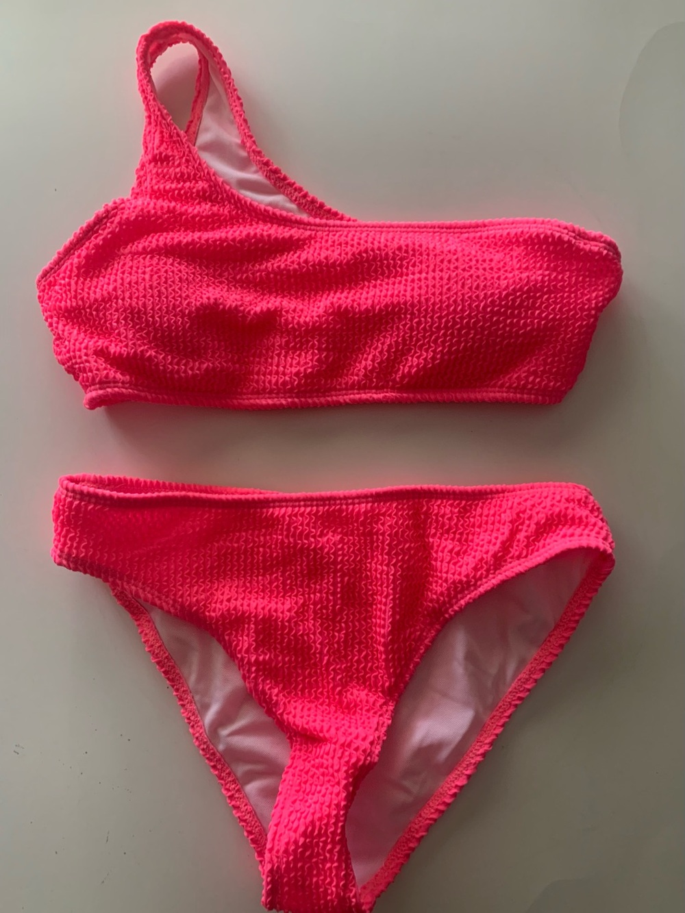 NEW SHEIN Teen Girls Pink Textured One Shoulder Bikini Size 160 (13-14 yrs)
